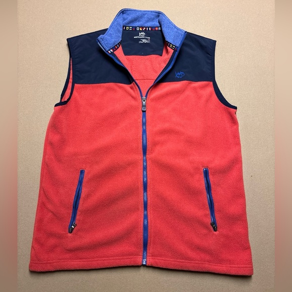 Southern Tide Other - Southern Tide Vest Mens Medium Red Blue Fleece Pockets Full Zip Jacket Casual